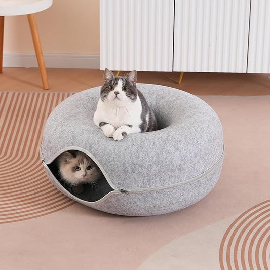 KittyTunnel® – Túnel de juego y cama para gatos 2 en 1 con forma de dona