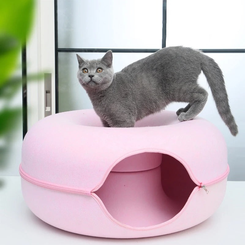 KittyTunnel® – Túnel de juego y cama para gatos 2 en 1 con forma de dona