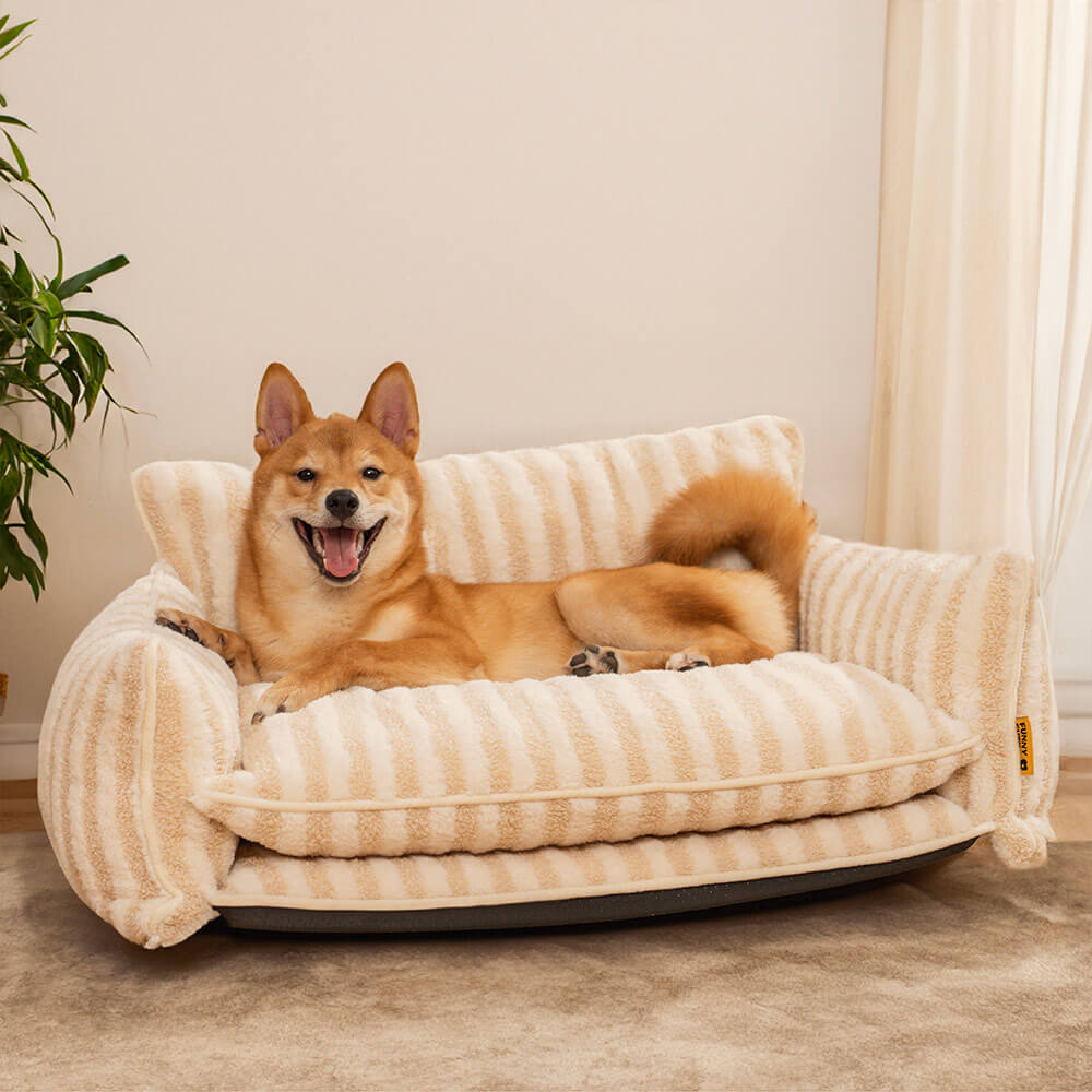 Modisches gestreiftes Lammwoll-Doppelschicht-Hunde- und Katzensofa
